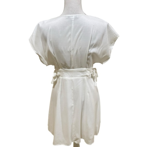 FAVLUX Fashion off white Textured linen look rayon mini dress side ties sz small - Picture 8 of 10